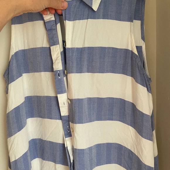 Blue and White Striped Button down Tank top - Picture 3 of 4